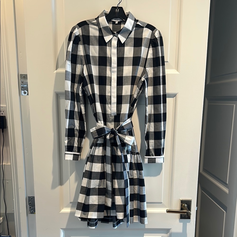 Pearl by Lela Rose Buffalo Check Cotton Shirt Dress. Black/White Size M